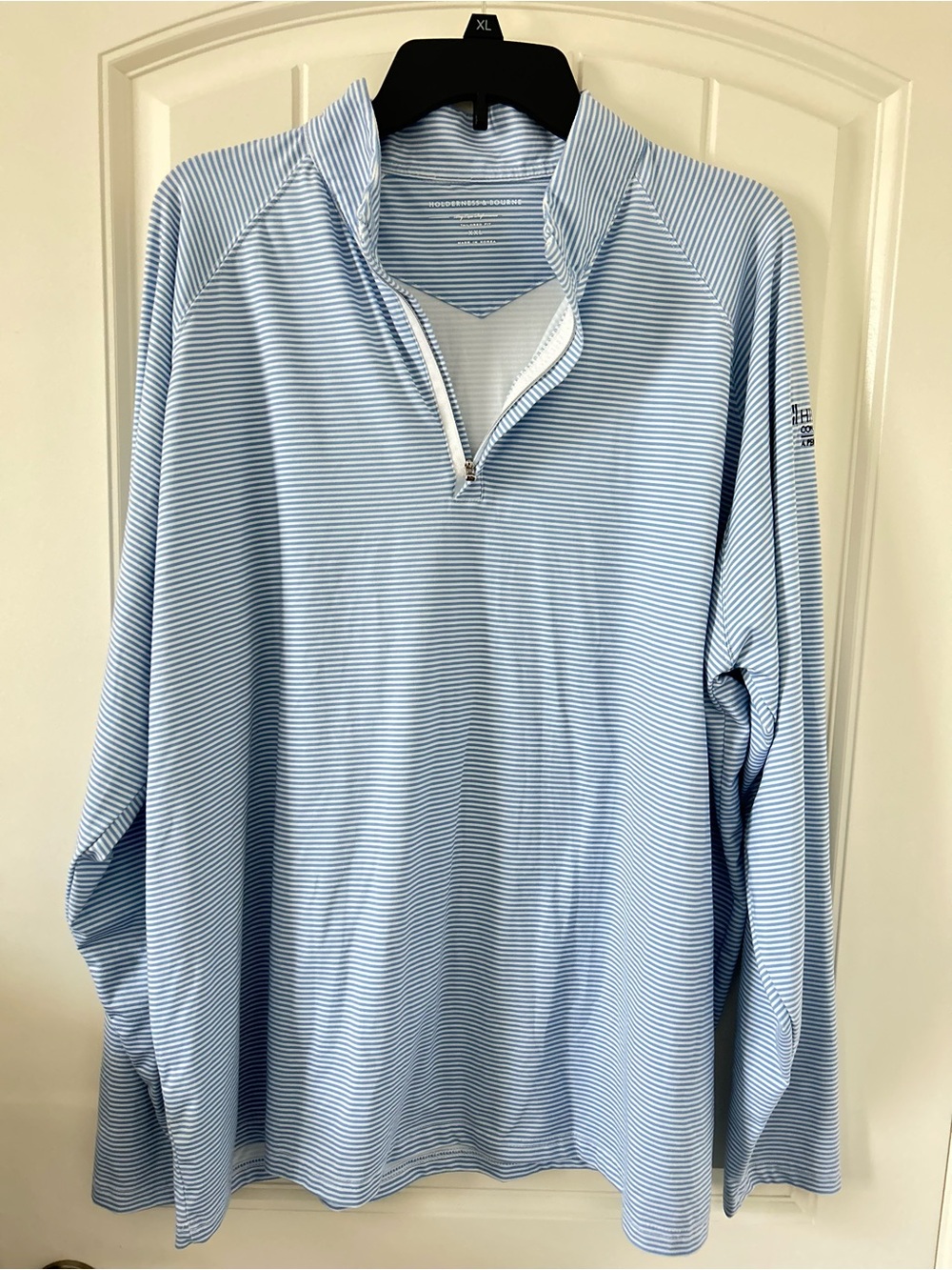 Holderness & Bourne Polo Golf Pullover Mens XXL Blue White Strip 1/4 Zip
